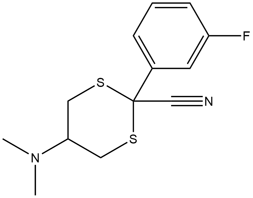 5-(ジメチルアミノ)-2-[3-フルオロフェニル]-1,3-ジチアン-2-カルボニトリル 化学構造式