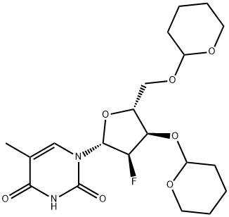 1-((2R,3R,4R,5R)-3-fluoro-4-((tetrahydro-2H-pyran-2-yl)oxy)-5-(((tetrahydro-2H-pyran-2-yl)oxy)methyl)tetrahydrofuran-2-yl)-5-methylpyrimidine-2,4(1H,3H)-dione,910027-33-7,结构式