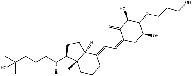 1,3-Cyclohexanediol, 2-(3-hydroxypropoxy)-4-methylene-5-[(2E)-2-[(1R,3aS,7aR)-octahydro-1-[(1R)-5-hydroxy-1,5-dimethylhexyl]-7a-methyl-4H-inden-4-ylidene]ethylidene]-, (1S,2R,3R,5Z)- 化学構造式