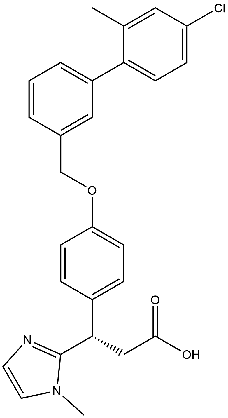 1H-Imidazole-2-propanoic acid, β-[4-[(4'-chloro-2'-methyl[1,1'-biphenyl]-3-yl)methoxy]phenyl]-1-methyl-, (βS)- Struktur