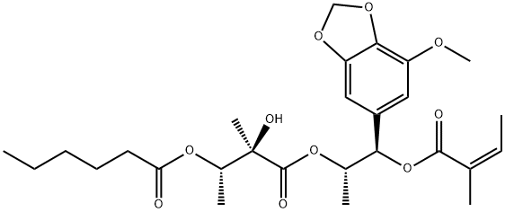 918784-99-3 Hexanoic acid, (1S,2R)-2-hydroxy-3-[(1S,2R)-2-(7-methoxy-1,3-benzodioxol-5-yl)-1-methyl-2-[[(2Z)-2-methyl-1-oxo-2-buten-1-yl]oxy]ethoxy]-1,2-dimethyl-3-oxopropyl ester