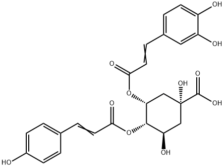 Cyclohexanecarboxylic acid, 3-[[3-(3,4-dihydroxyphenyl)-1-oxo-2-propen-1-yl]oxy]-1,5-dihydroxy-4-[[3-(4-hydroxyphenyl)-1-oxo-2-propen-1-yl]oxy]-, (1R,3R,4S,5R)- 结构式