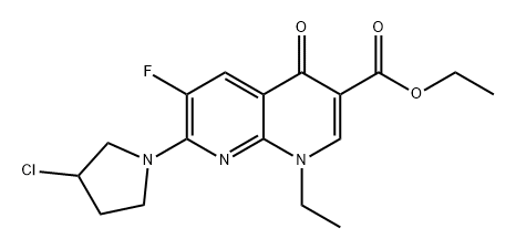 1,8-Naphthyridine-3-carboxylic acid, 7-(3-chloro-1-pyrrolidinyl)-1-ethyl-6-fluoro-1,4-dihydro-4-oxo-, ethyl ester 化学構造式