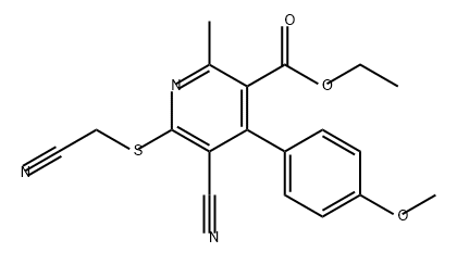 3-Pyridinecarboxylic acid, 5-cyano-6-[(cyanomethyl)thio]-4-(4-methoxyphenyl)-2-methyl-, ethyl ester,924272-36-6,结构式