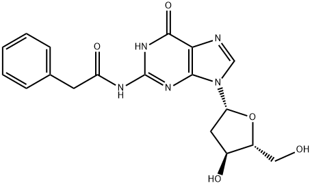 N-(9-((2R,4S,5R)-4-Hydroxy-5-(hydroxymethyl)tetrahydrofuran-2-yl)-6-oxo-6,9-dihydro-1H-purin-2-yl)-2-phenylacetamide Struktur