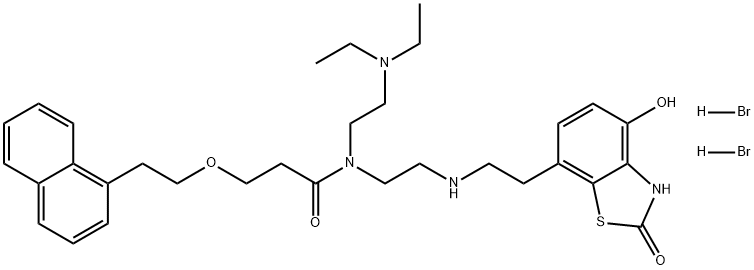 Propanamide, N-[2-(diethylamino)ethyl]-N-[2-[[2-(2,3-dihydro-4-hydroxy-2-oxo-7-benzothiazolyl)ethyl]amino]ethyl]-3-[2-(1-naphthalenyl)ethoxy]-, hydrobromide (1:2) Struktur