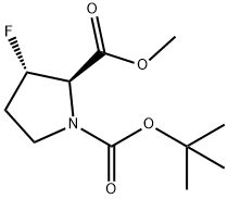 1,2-Pyrrolidinedicarboxylic acid, 3-fluoro-, 1-(1,1-dimethylethyl) 2-methyl ester, (2R,3S)- Struktur