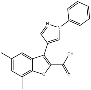 2-Benzofurancarboxylic acid, 5,7-dimethyl-3-(1-phenyl-1H-pyrazol-4-yl)- Structure