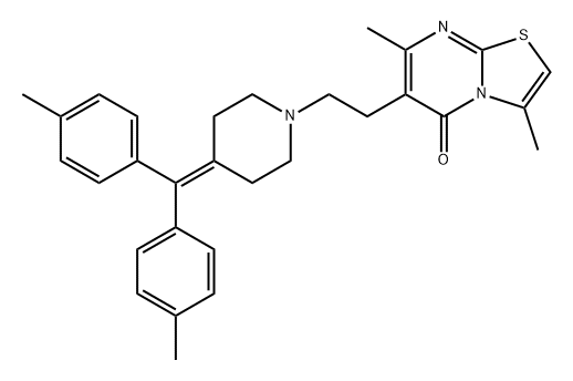 5H-Thiazolo[3,2-a]pyrimidin-5-one, 6-[2-[4-[bis(4-methylphenyl)methylene]-1-piperidinyl]ethyl]-3,7-dimethyl- 化学構造式