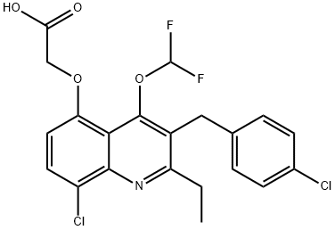 Acetic acid, 2-[[8-chloro-3-[(4-chlorophenyl)methyl]-4-(difluoromethoxy)-2-ethyl-5-quinolinyl]oxy]- Struktur