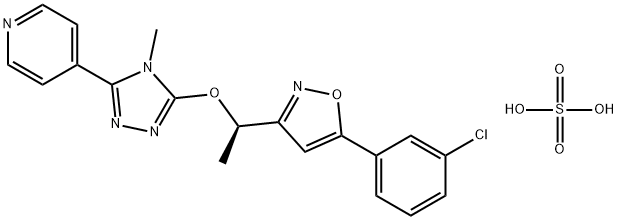 Pyridine, 4-[5-[(1R)-1-[5-(3-chlorophenyl)-3-isoxazolyl]ethoxy]-4-methyl-4H-1,2,4-triazol-3-yl]-, sulfate (1:1) Struktur