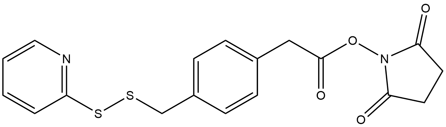2,5-Dioxo-1-pyrrolidinyl 4-[(2-pyridinyldithio)methyl]benzeneacetate 结构式