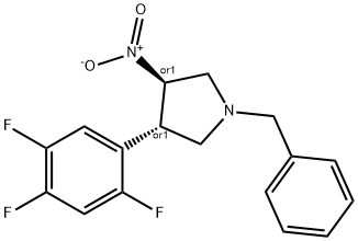 rel-(3R,4S)-3-Nitro-1-(phenylmethyl)-4-(2,4,5-trifluorophenyl)pyrrolidine 化学構造式