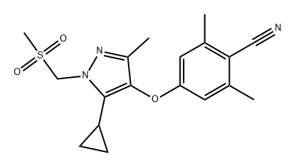 Benzonitrile, 4-[[5-cyclopropyl-3-methyl-1-[(methylsulfonyl)methyl]-1H-pyrazol-4-yl]oxy]-2,6-dimethyl- 化学構造式