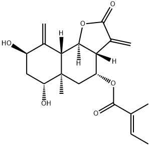 (E)-2-Methyl-2-butenoic acid (3aR)-2,3,3aβ,4,5,5a,6,7,8,9,9aβ,9bα-dodecahydro-6α,8β-dihydroxy-5aα-methyl-3,9-bis(methylene)-2-oxonaphtho[1,2-b]furan-4α-yl ester Structure