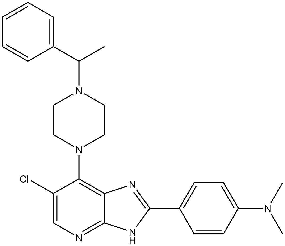 4-[6-Chloro-7-[4-(1-phenylethyl)-1-piperazinyl]-3H-imidazo[4,5-b]pyridin-2-yl]-N,N-dimethylbenzenamine|4-[6-氯-7-[4-(1-苯基乙基)-1-哌嗪基]-3H-咪唑并[4,5-B]吡啶-2-基]-N,N-二甲基苯胺