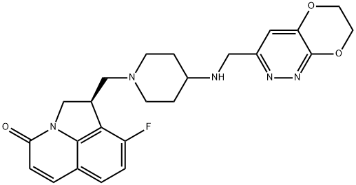 4H-Pyrrolo[3,2,1-ij]quinolin-4-one, 1-[[4-[[(6,7-dihydro[1,4]dioxino[2,3-c]pyridazin-3-yl)methyl]amino]-1-piperidinyl]methyl]-9-fluoro-1,2-dihydro-, (1R)-|化合物 T32011