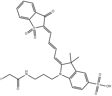 2-[(2E,4Z)-4-(1,1-二氧-3-氧并苯[B]噻-2(3H)-亚烯]-2-丁烯-1-亚烯)-2,3-二氢-1-[3-[(2-碘乙酰)丙胺基]-3,3-二甲基-1H-吲哚-5-磺酸 钠盐, 944884-39-3, 结构式