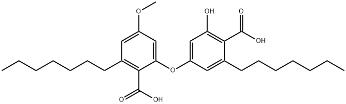 Benzoic acid, 2-(4-carboxy-3-heptyl-5-hydroxyphenoxy)-6-heptyl-4-methoxy- 结构式