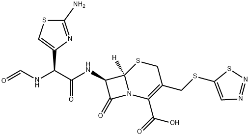 5-Thia-1-azabicyclo[4.2.0]oct-2-ene-2-carboxylic acid, 7-[[(2S)-(2-amino-4-thiazolyl)(formylamino)acetyl]amino]-8-oxo-3-[(1,2,3-thiadiazol-5-ylthio)methyl]-, (6R,7R)- (9CI) Structure