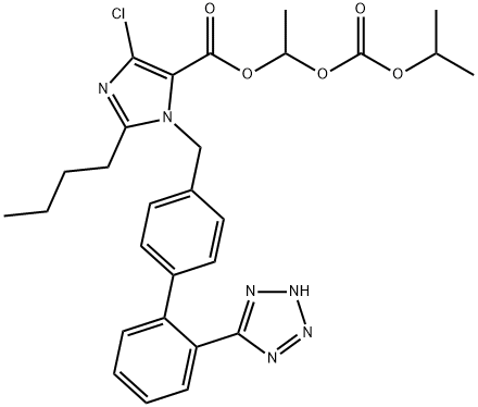 1H-Imidazole-5-carboxylic acid, 2-butyl-4-chloro-1-[[2'-(2H-tetrazol-5-yl)[1,1'-biphenyl]-4-yl]methyl]-, 1-[[(1-methylethoxy)carbonyl]oxy]ethyl ester 化学構造式