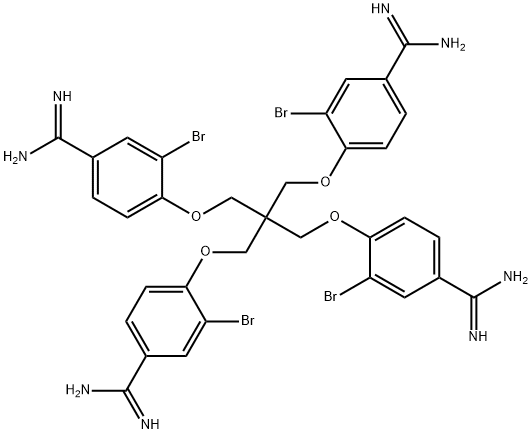 4,4'-(2,2-bis((4-(aminoiminomethyl)-2-bromophenoxy)methyl)-1,3-propanediyl)bis(oxy))bis(3-bromobenzenecarboximidamide 化学構造式