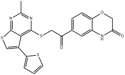 6-(2-{[2-methyl-5-(thiophen-2-yl)thieno[2,3-d]pyrim
idin-4-yl]sulfanyl}acetyl)-3,4-dihydro-2H-1,4-benzo
xazin-3-one Struktur