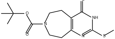7H-Pyrimido[4,5-d]azepine-7-carboxylic acid, 3,4,5,6,8,9-hexahydro-2-(methylthio)-4-oxo-, 1,1-dimethylethyl ester 化学構造式