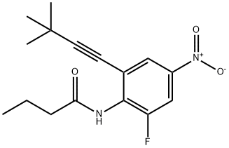 Butanamide, N-[2-(3,3-dimethyl-1-butyn-1-yl)-6-fluoro-4-nitrophenyl]- Struktur