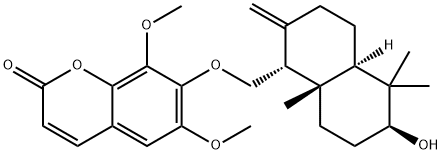 7-[[(1R,4aα)-デカヒドロ-6β-ヒドロキシ-5,5,8aβ-トリメチル-2-メチレンナフタレン-1α-イル]メトキシ]-6,8-ジメトキシ-2H-1-ベンゾピラン-2-オン 化学構造式