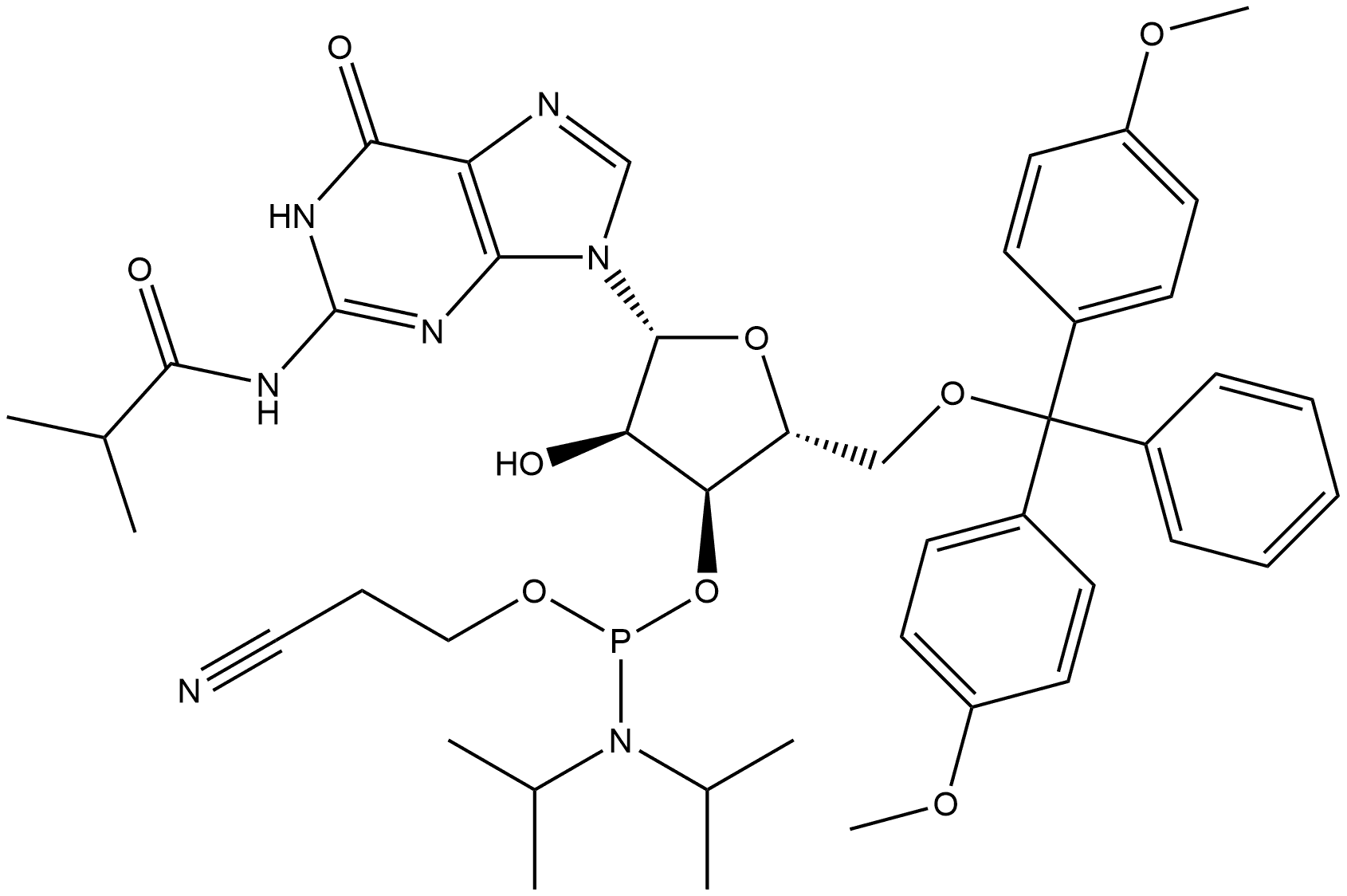 5'-DIMETHOXYTRITYL-N-P-ISOPROPYLPHENOXYACETYL-GUANOSINE, 2'-O-TBDMS-3'-[(2-CYANOETHYL)-(N,N-DIISOPRO,956580-73-7,结构式