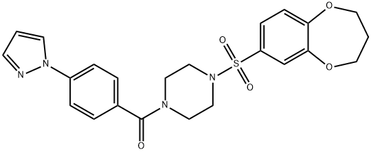 Methanone, [4-[(3,4-dihydro-2H-1,5-benzodioxepin-7-yl)sulfonyl]-1-piperazinyl][4-(1H-pyrazol-1-yl)phenyl]- 化学構造式