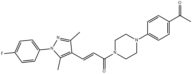 2-Propen-1-one, 1-[4-(4-acetylphenyl)-1-piperazinyl]-3-[1-(4-fluorophenyl)-3,5-dimethyl-1H-pyrazol-4-yl]-, (2E)- 化学構造式
