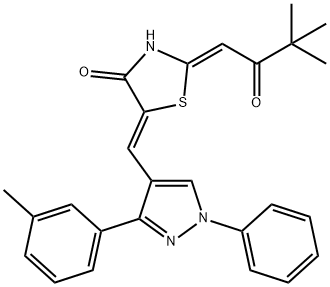 4-Thiazolidinone, 2-(3,3-dimethyl-2-oxobutylidene)-5-[[3-(3-methylphenyl)-1-phenyl-1H-pyrazol-4-yl]methylene]-, (2Z,5Z)-|WAY-329593