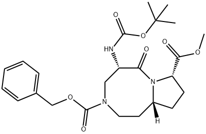 Pyrrolo[1,2-a][1,5]diazocine-3,8(4H)-dicarboxylic acid, 5-[[(1,1-dimethylethoxy)carbonyl]amino]octahydro-6-oxo-, 8-methyl 3-(phenylmethyl) ester, (5S,8S,10aR)- Structure