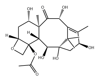 7,11-Methano-5H-cyclodeca[3,4]benz[1,2-b]oxet-5-one, 12b-(acetyloxy)-1,2a,3,4,4a,6,9,10,11,12,12a,12b-dodecahydro-4,6,9,11,12-pentahydroxy-4a,8,13,13-tetramethyl-, (2aR,4S,4aS,6R,9S,11S,12S,12aR,12bS)- 结构式