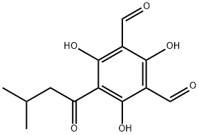 1,3-Benzenedicarboxaldehyde, 2,4,6-trihydroxy-5-(3-methyl-1-oxobutyl)- Structure