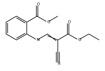 Benzoic acid, 2-[(2-cyano-3-ethoxy-3-oxo-1-propen-1-yl)amino]-, methyl ester Struktur