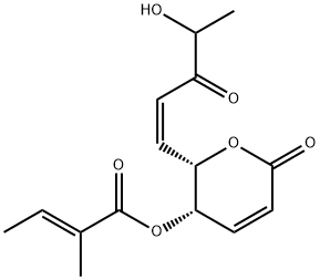 (6S)-5,6-ジヒドロ-6α-[(Z)-4-ヒドロキシ-3-オキソ-1-ペンテニル]-5α-[(E)-2-メチル-2-ブテノイルオキシ]-2H-ピラン-2-オン 化学構造式