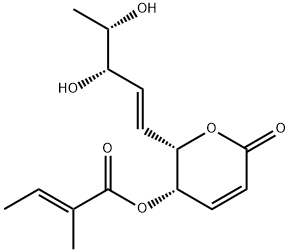 (6S)-5,6-ジヒドロ-6α-[(1E,3S,4S)-3,4-ジヒドロキシ-1-ペンテニル]-5α-[(E)-2-メチル-2-ブテノイルオキシ]-2H-ピラン-2-オン 化学構造式