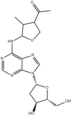 1-(5-((9-((2R,4S,5R)-4-Hydroxy-5-(hydroxymethyl)tetrahydrofuran-2-yl)-9H-purin-6-yl)amino)-4-methyltetrahydrofuran-3-yl)ethanone,97994-65-5,结构式