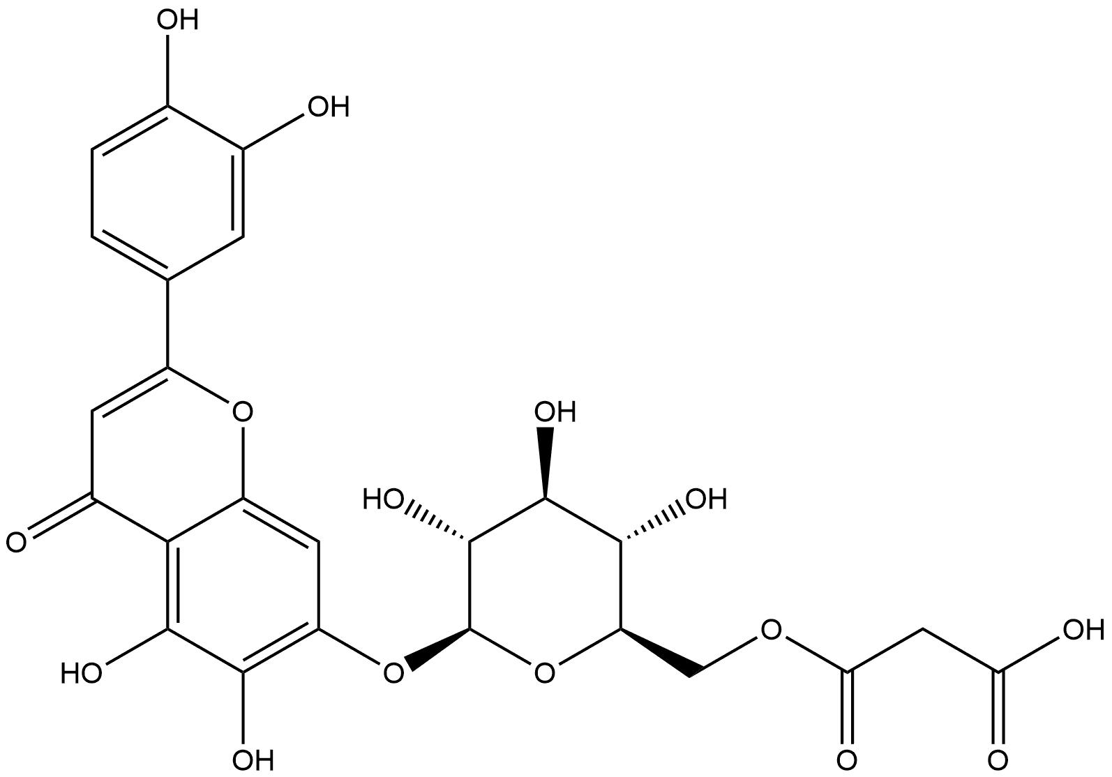 4H-1-Benzopyran-4-one, 7-[[6-O-(carboxyacetyl)-β-D-glucopyranosyl]oxy]-2-(3,4-dihydroxyphenyl)-5,6-dihydroxy- (9CI) Struktur