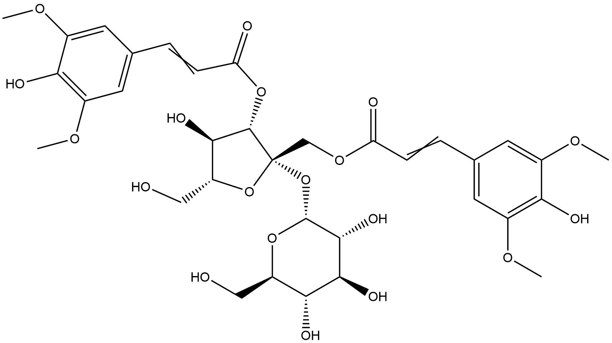1,3-Bis-O-[3-(4-hydroxy-3,5-dimethoxyphenyl)-1-oxo-2-propen-1-yl]-β-D-fructofuranosyl α-D-glucopyranoside Structure