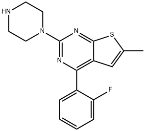 Thieno[2,3-d]pyrimidine, 4-(2-fluorophenyl)-6-methyl-2-(1-piperazinyl)- Struktur