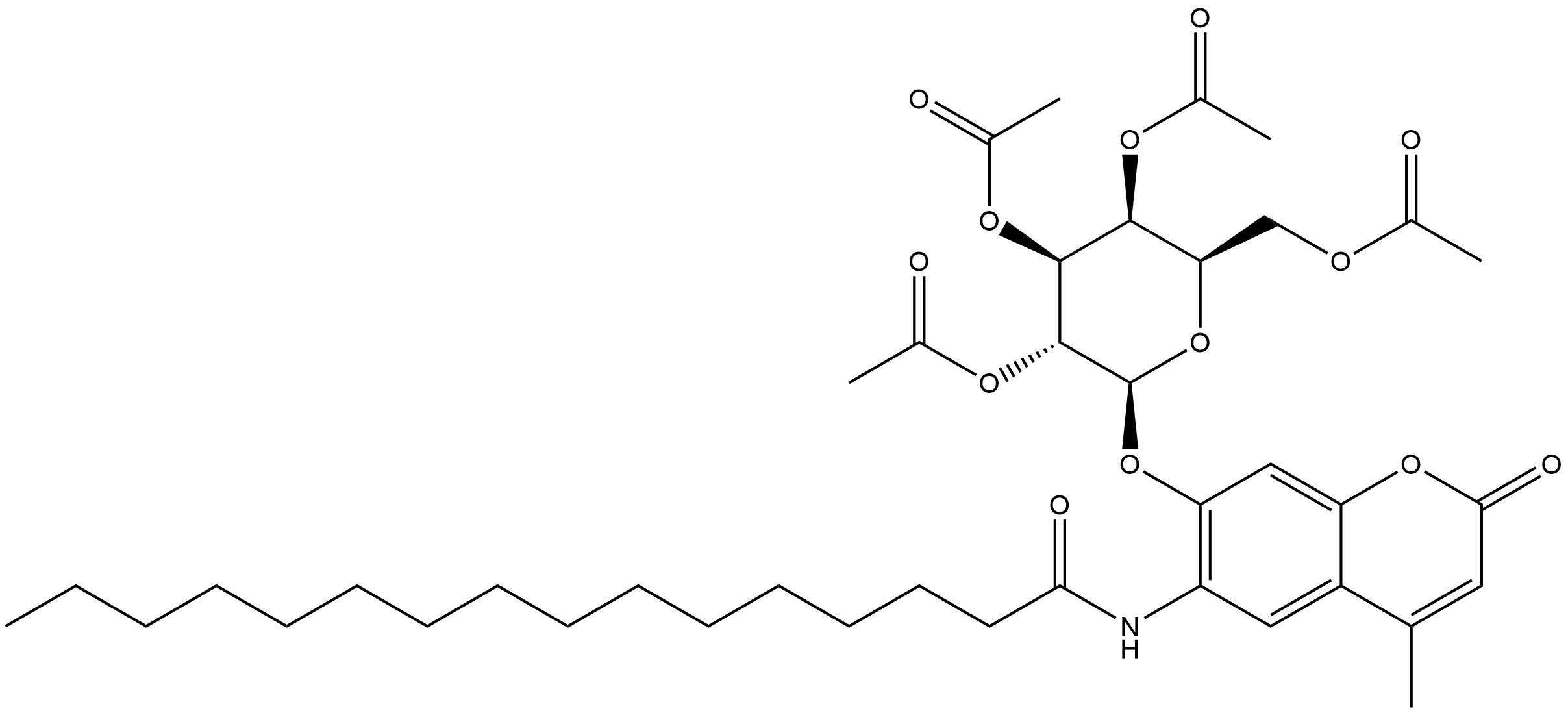 Hexadecanamide, N-[4-methyl-2-oxo-7-[(2,3,4,6-tetra-O-acetyl-β-D-galactopyranosyl)oxy]-2H-1-benzopyran-6-yl]- Struktur