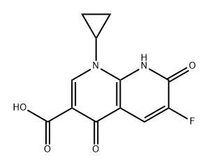 1,8-Naphthyridine-3-carboxylic acid, 1-cyclopropyl-6-fluoro-1,4,7,8-tetrahydro-4,7-dioxo- 化学構造式