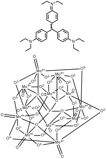 Ethanaminium, N-[4-[bis[4-(diethylamino)phenyl]methylene]-2,5-cyclohexadien-1-ylidene]-N-ethyl-, hydroxide tetracosa-mu-oxododecaoxo[mu12-[phosphato(3-)-O:O:O:O':O':O':O'':O'':O'':O''':O''':O''']]dodecamolybdate(3-) (4:1:1) Structure