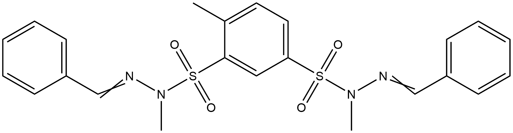 1,3-Benzenedisulfonic acid, 4-methyl-, 1,3-bis[1-methyl-2-(phenylmethylene)hydrazide] Struktur
