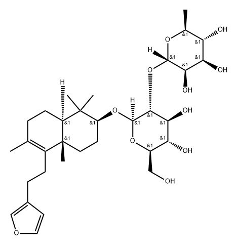 [[2S,(-)]-5-[2-(3-Furanyl)ethyl]-1,2,3,4,4a,7,8,8aα-octahydro-1,1,4aβ,6-tetramethylnaphthalen-2β-yl]6-deoxy-2-O-β-D-glucopyranosyl-α-L-mannopyranoside,100414-77-5,结构式