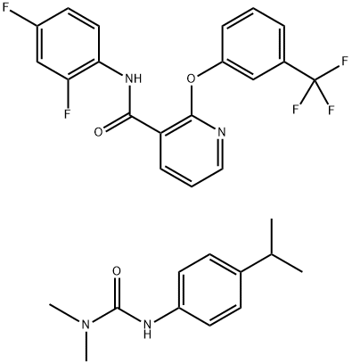 3-Pyridinecarboxamide, N-(2,4-difluorophenyl)-2-[3-(trifluoromethyl)phenoxy]-, mixt. with N,N-dimethyl-N'-[4-(1-methylethyl)phenyl]urea 化学構造式